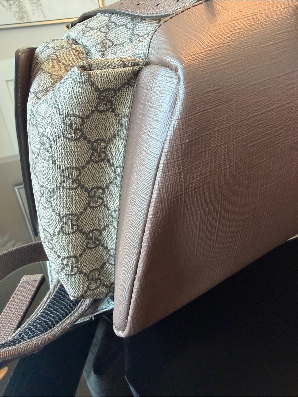 Gucci GG Supreme Coated Canvas Backpack with Red & Green Stripe and Brown Trim - Picture 10 of 16